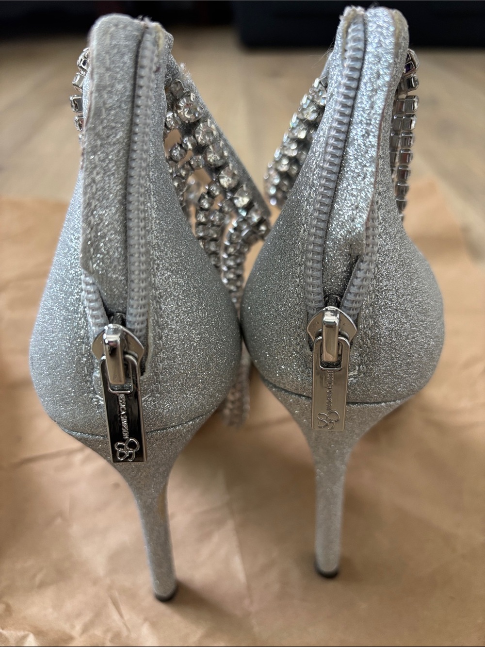 Jessica Simpson Silver Glitter Fringe Ankle-Strap Heels - Picture 2 of 3